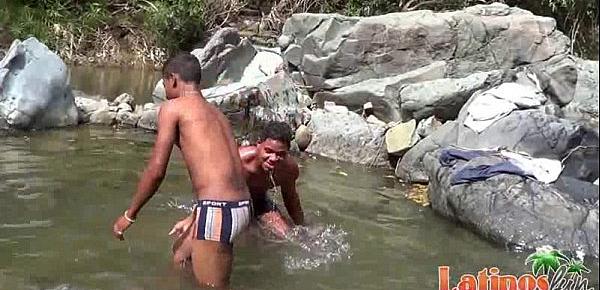  Latin twink studs get horny splashing in the river